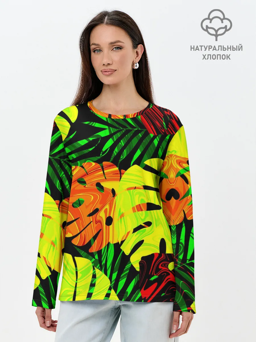 Лонгслив женский. Хлопок / ЛИСТЬЯ