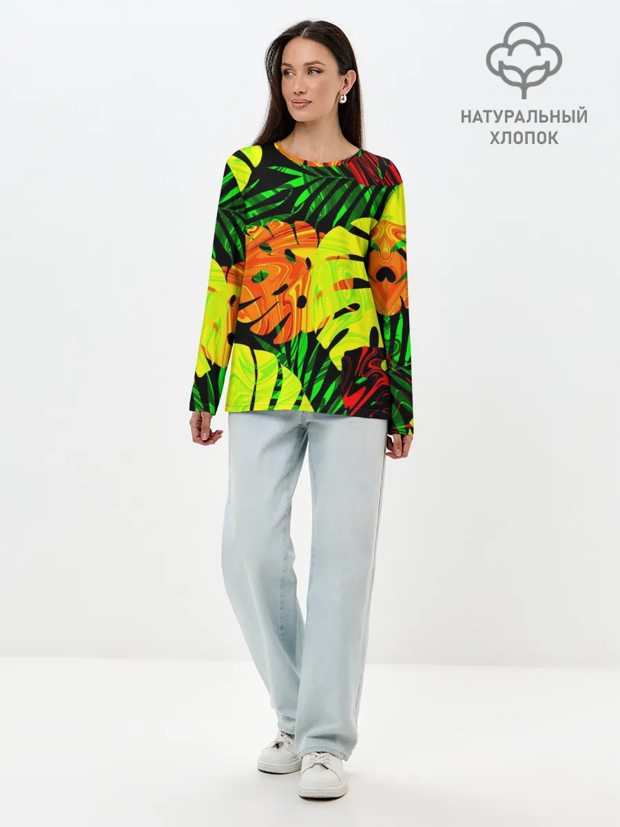 Лонгслив женский. Хлопок / ЛИСТЬЯ