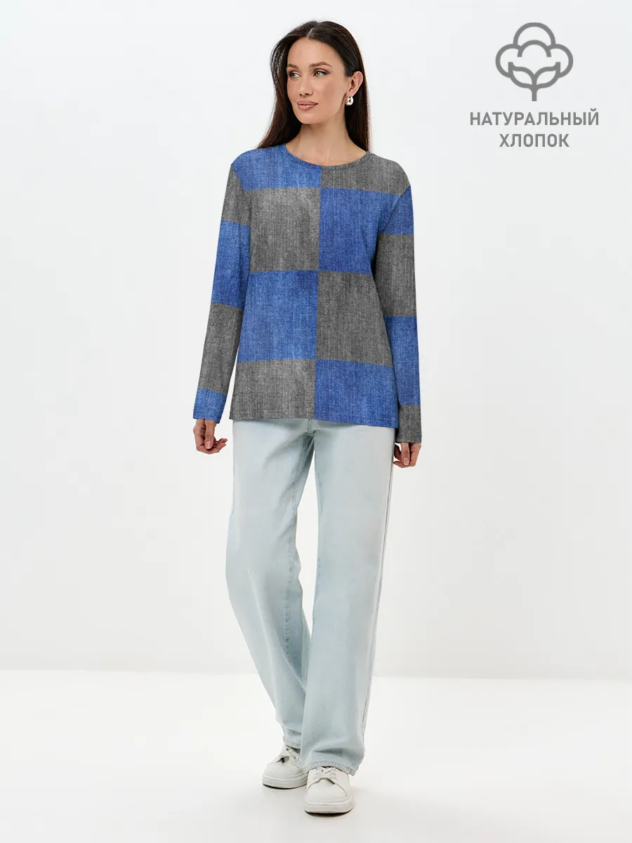 Лонгслив женский. Хлопок / Denim Patchwork