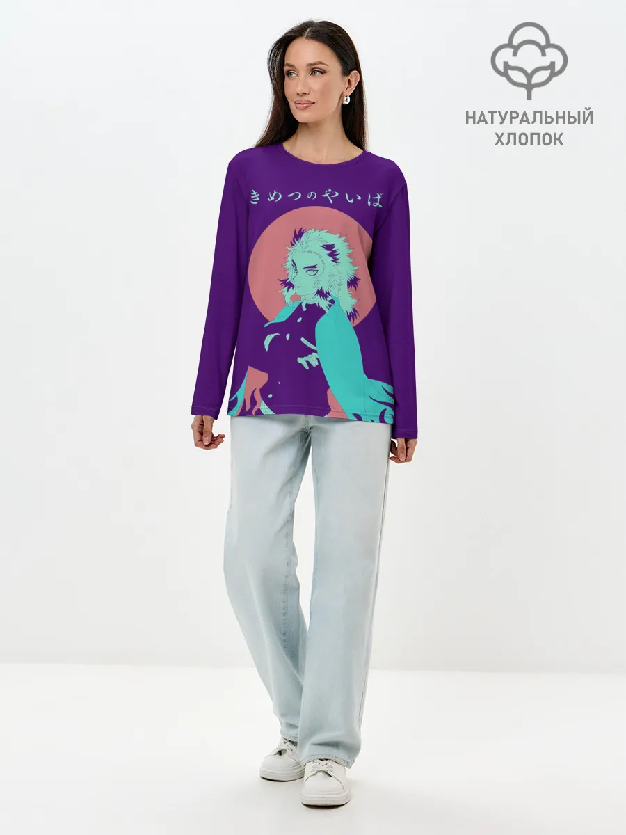 Лонгслив женский. Хлопок / Кёджуро Ренгоку Kimetsu no Yaiba