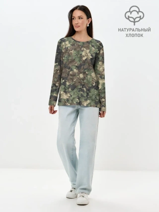 Лонгслив женский. Хлопок / Хмельной камуфляж
