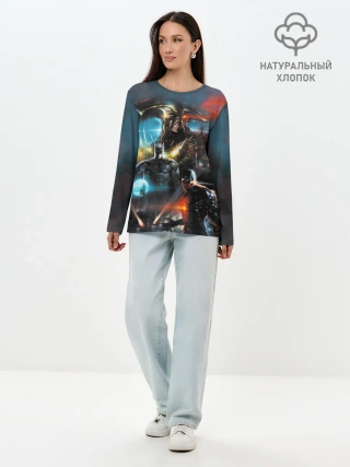 Лонгслив женский. Хлопок / Batman, Cyborg VS Steppenwolf