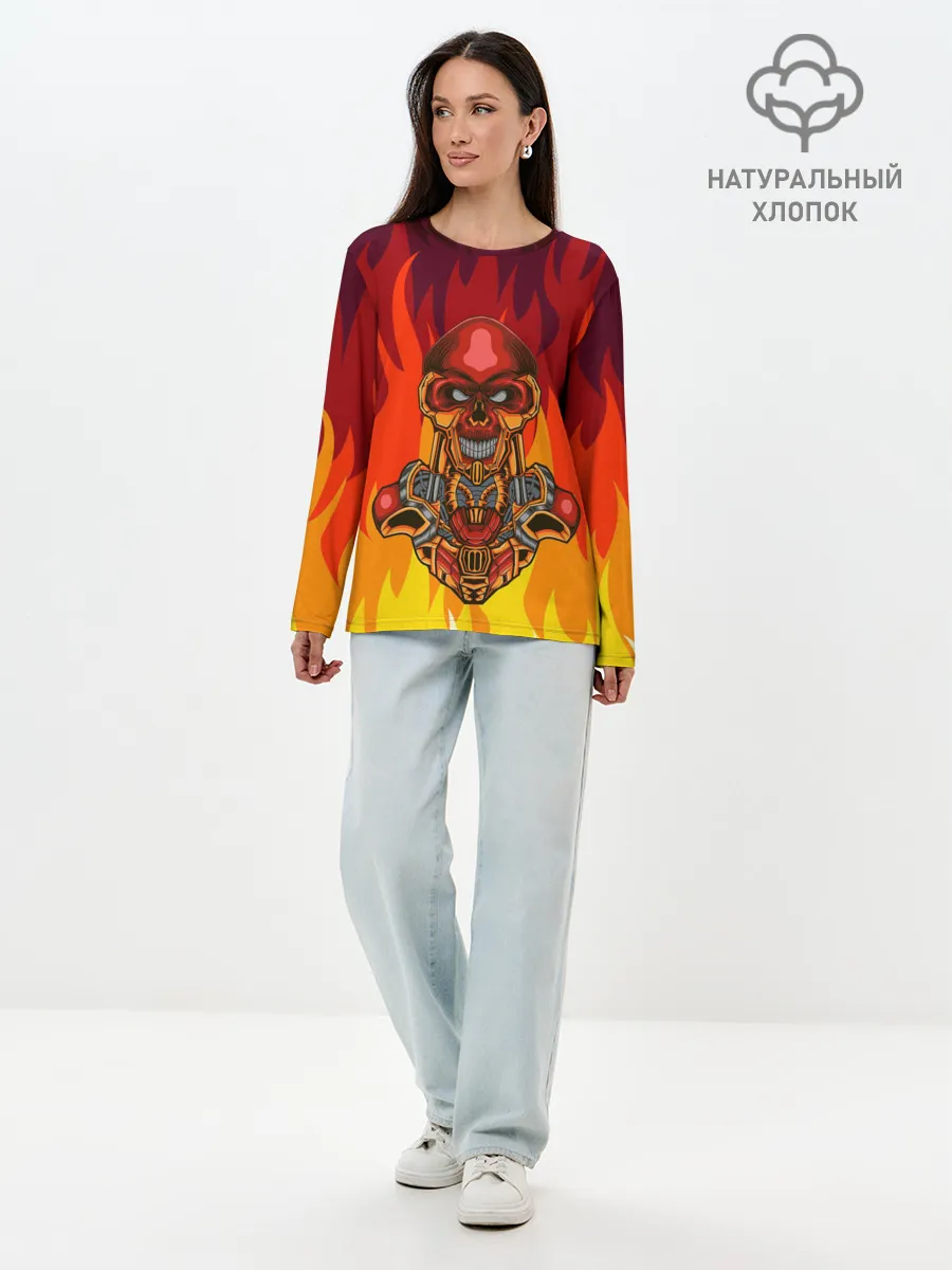Лонгслив женский. Хлопок / Меха скелет | Steampunk Fire