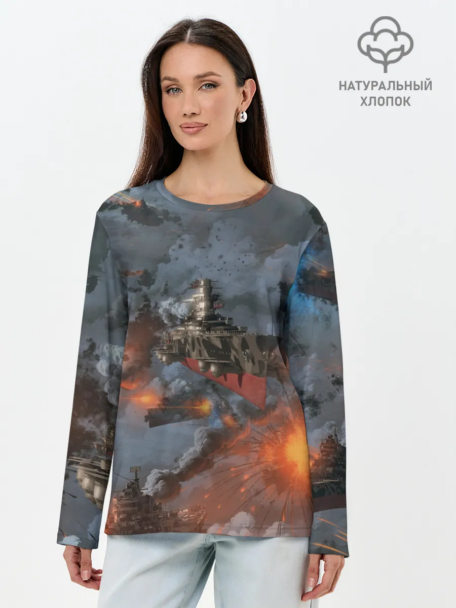 Лонгслив женский. Хлопок / Стимпанк бой | Steampunk Ship
