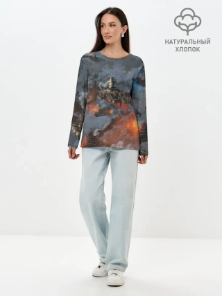 Лонгслив женский. Хлопок / Стимпанк бой | Steampunk Ship