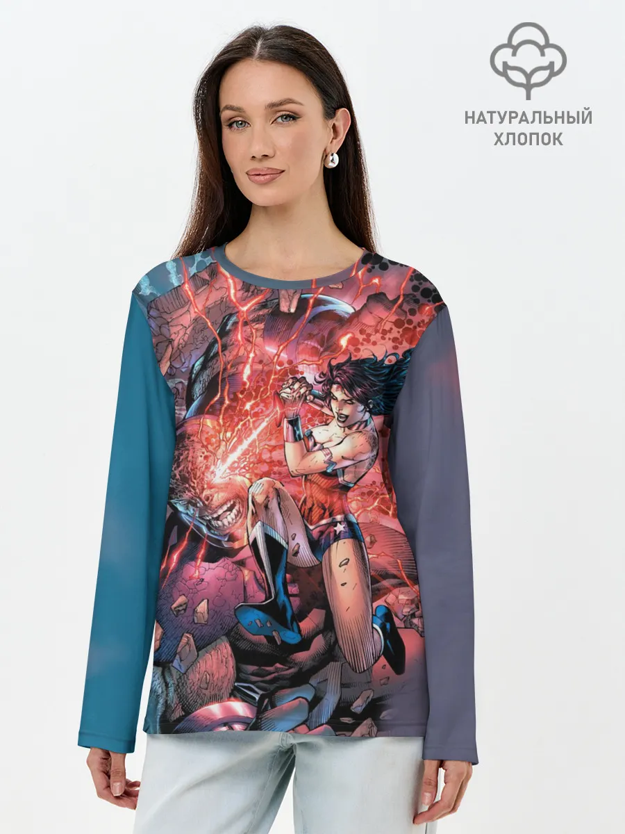Лонгслив женский. Хлопок / Чудо-женщина VS Дарксайд