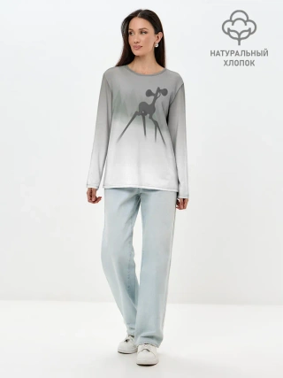 Лонгслив женский. Хлопок / Сиренеголовый олень