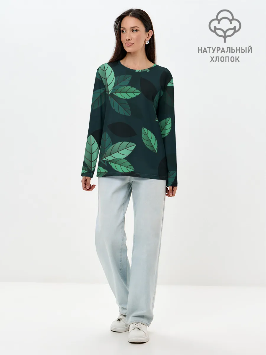 Лонгслив женский. Хлопок / листва