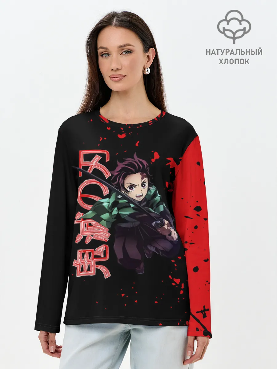Лонгслив женский. Хлопок / Танджиро Kimetsu no Yaiba