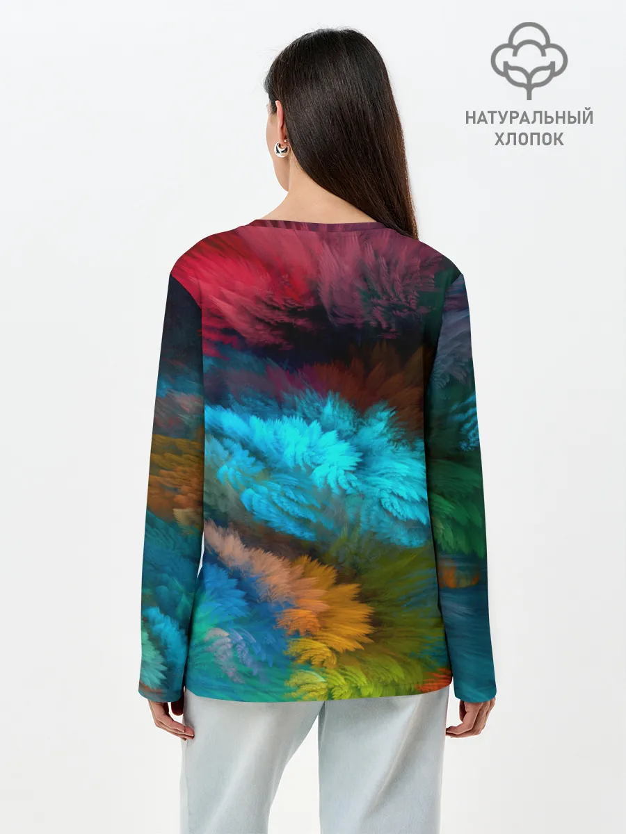 Лонгслив женский. Хлопок / Цветной дестрой