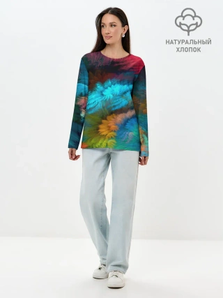 Лонгслив женский. Хлопок / Цветной дестрой