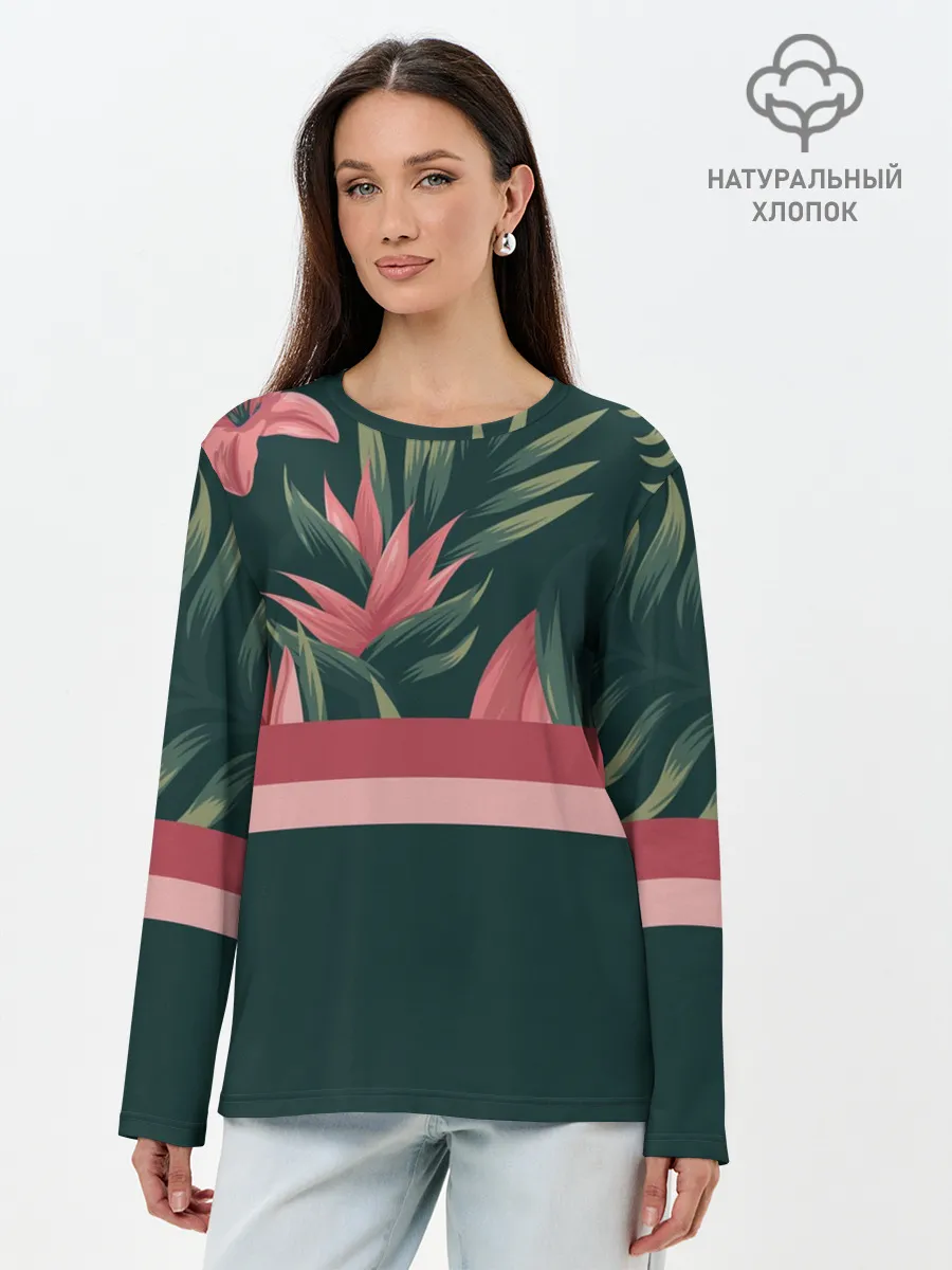 Лонгслив женский. Хлопок / Лилии