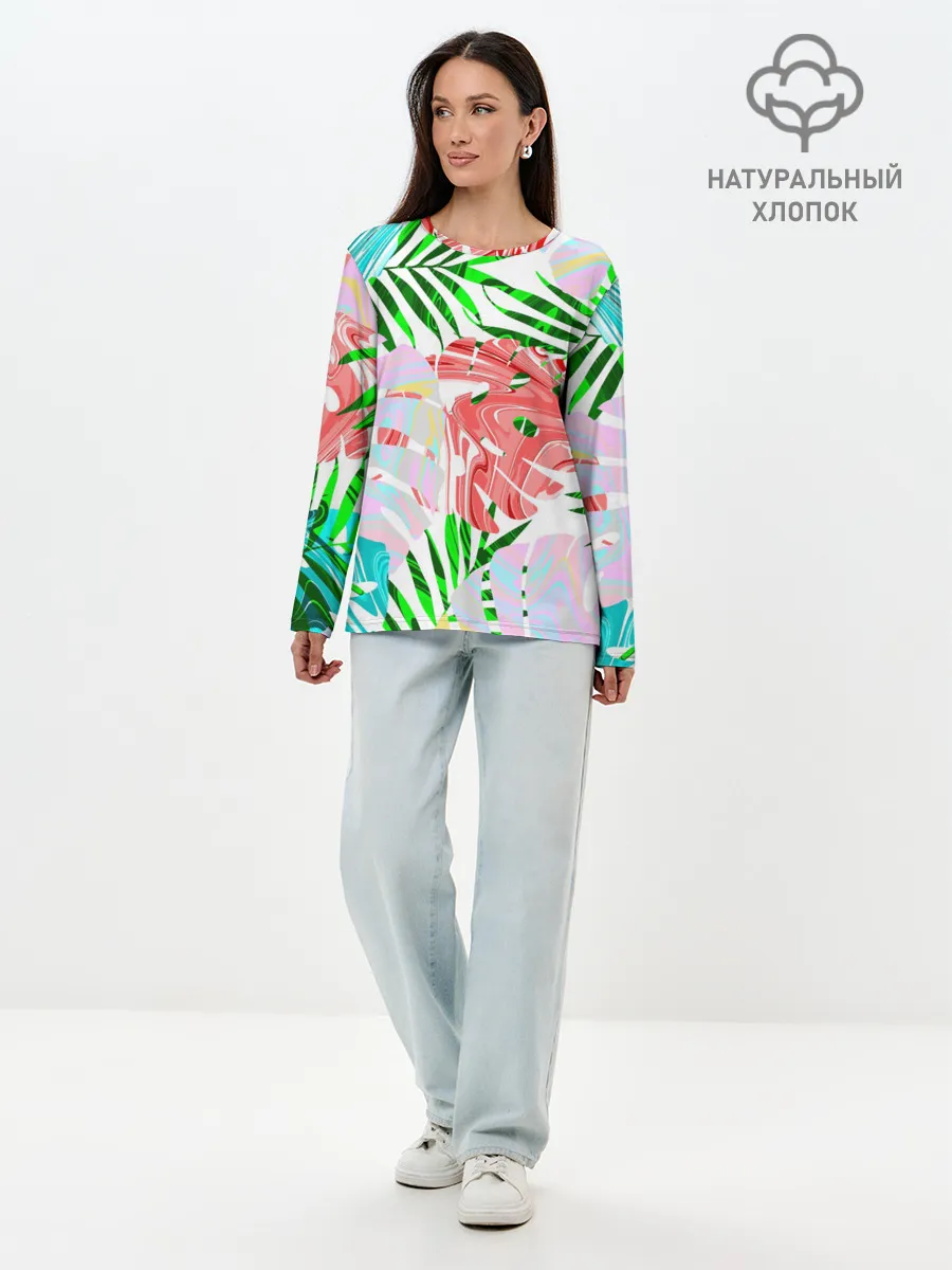 Лонгслив женский. Хлопок / ЛИСТЬЯ 2.0