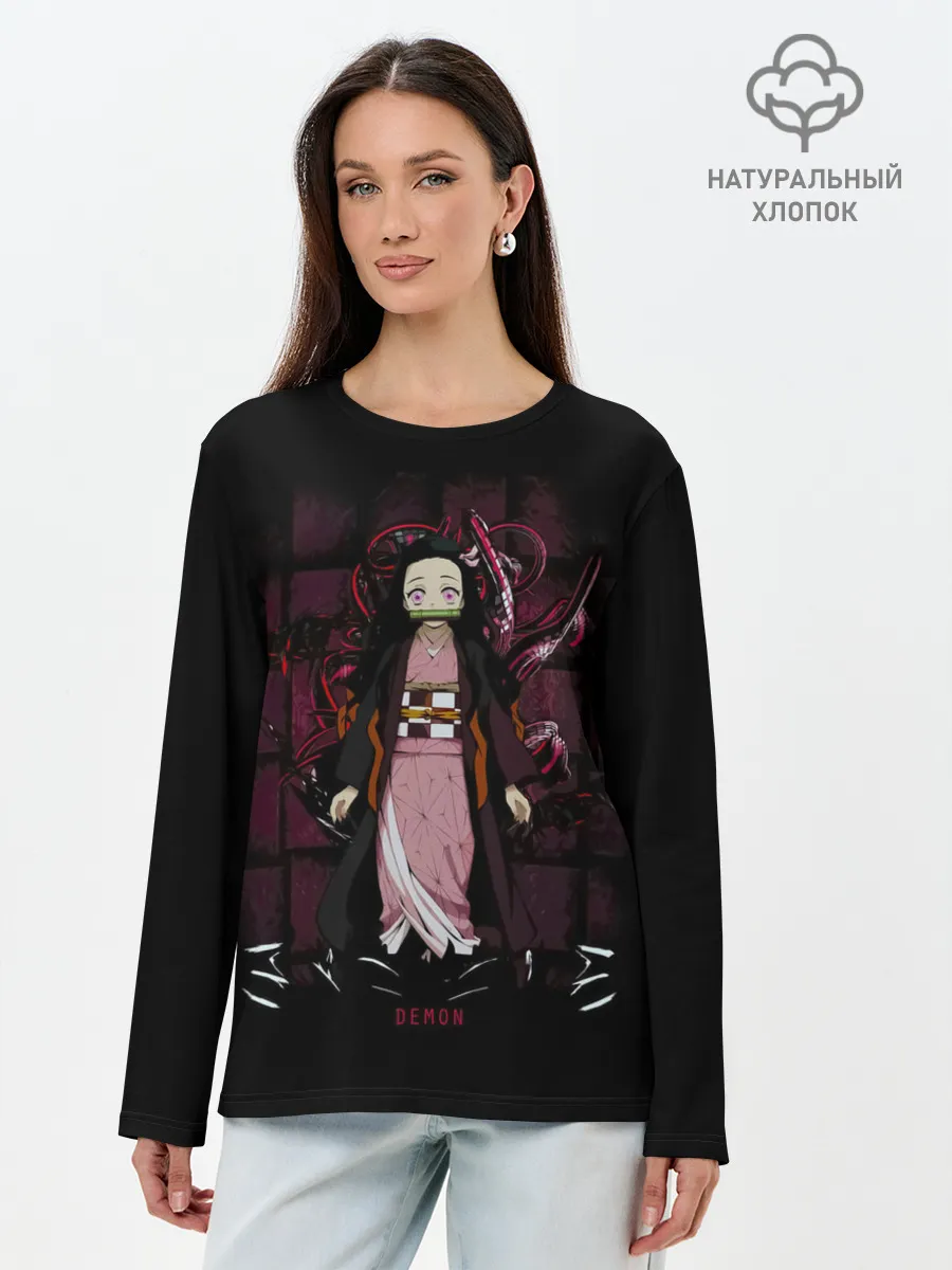 Лонгслив женский. Хлопок / Nezuko Kamado Kimetsu no Yaiba