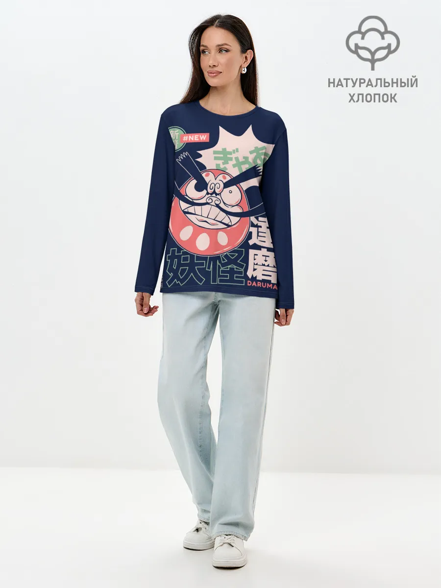 Лонгслив женский. Хлопок / Anime Daruma Demon Yokai