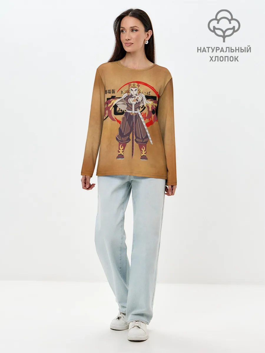 Лонгслив женский. Хлопок / Кёджуро Ренгоку Kimetsu no Yaiba