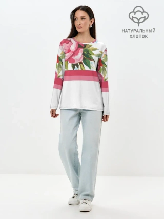 Лонгслив женский. Хлопок / Нежные Розы