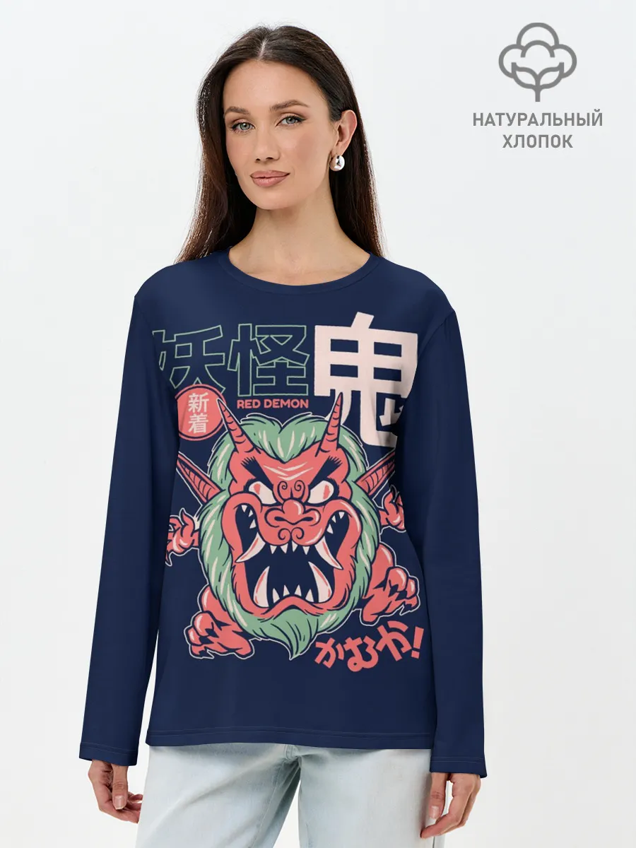 Лонгслив женский. Хлопок / Anime Oni Demon Yokai