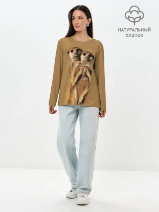 Лонгслив женский. Хлопок / Сурикаты