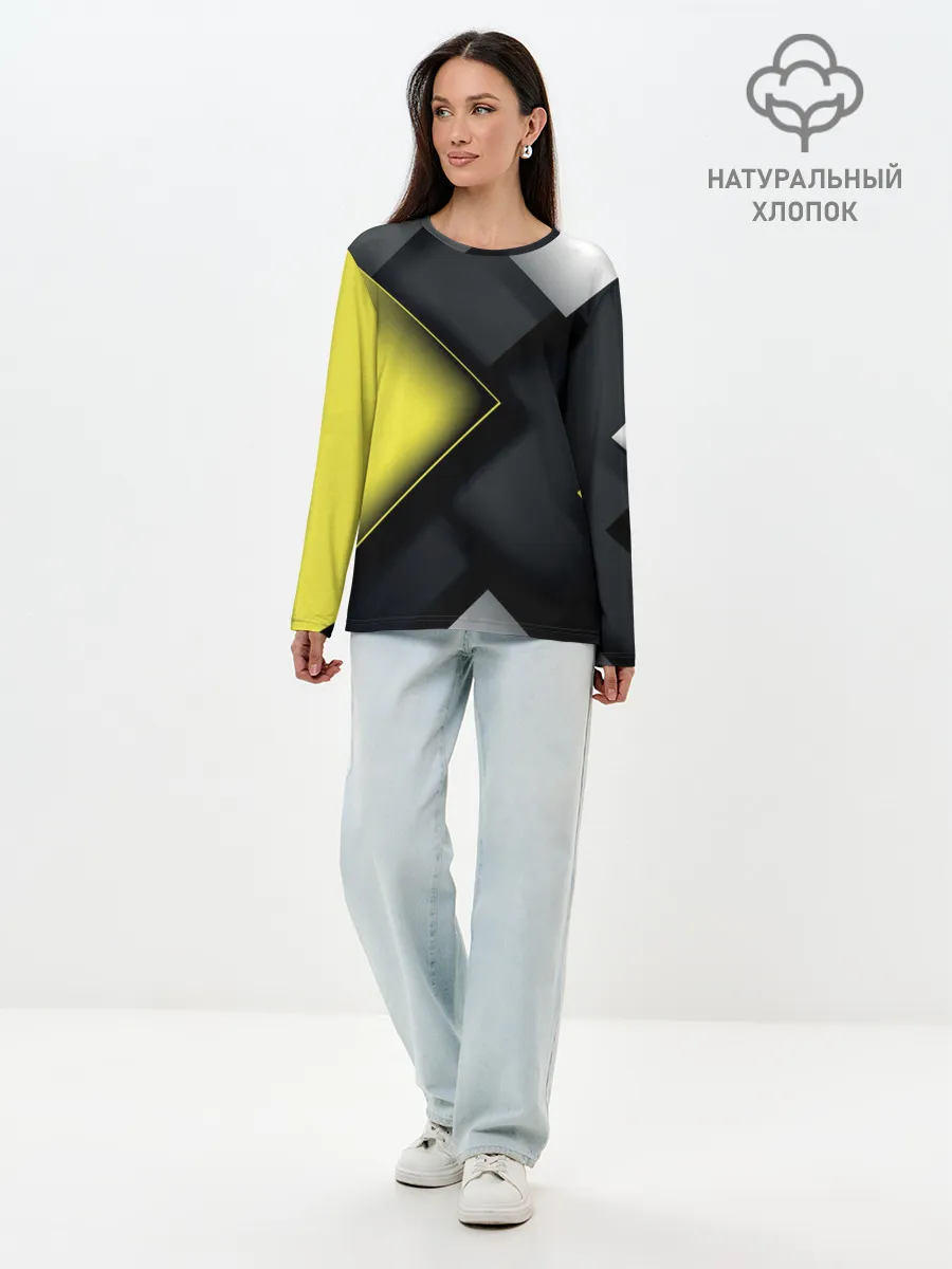 Лонгслив женский. Хлопок / Желто черный ромб