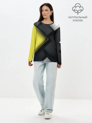 Лонгслив женский. Хлопок / Желто черный ромб
