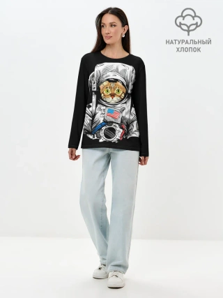 Лонгслив женский. Хлопок / Кот Космонавт