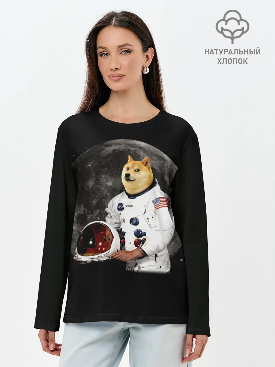 Лонгслив женский. Хлопок / Доги Космонавт