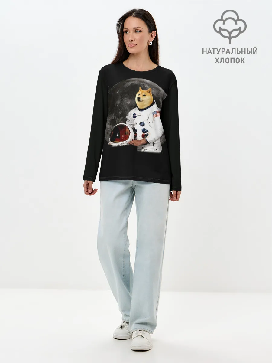 Лонгслив женский. Хлопок / Доги Космонавт