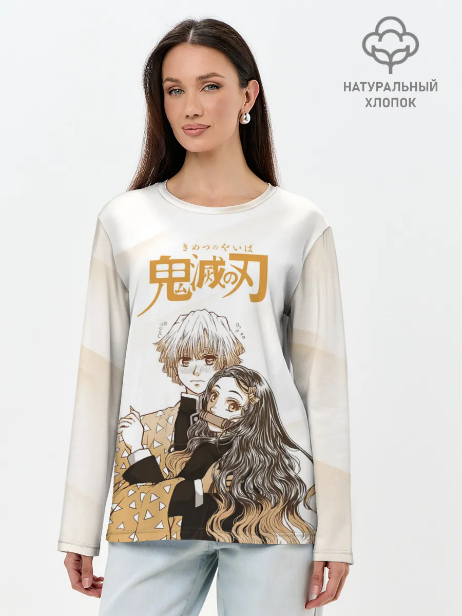 Лонгслив женский. Хлопок / Зеницу и Незуко Kimetsu no Yaiba