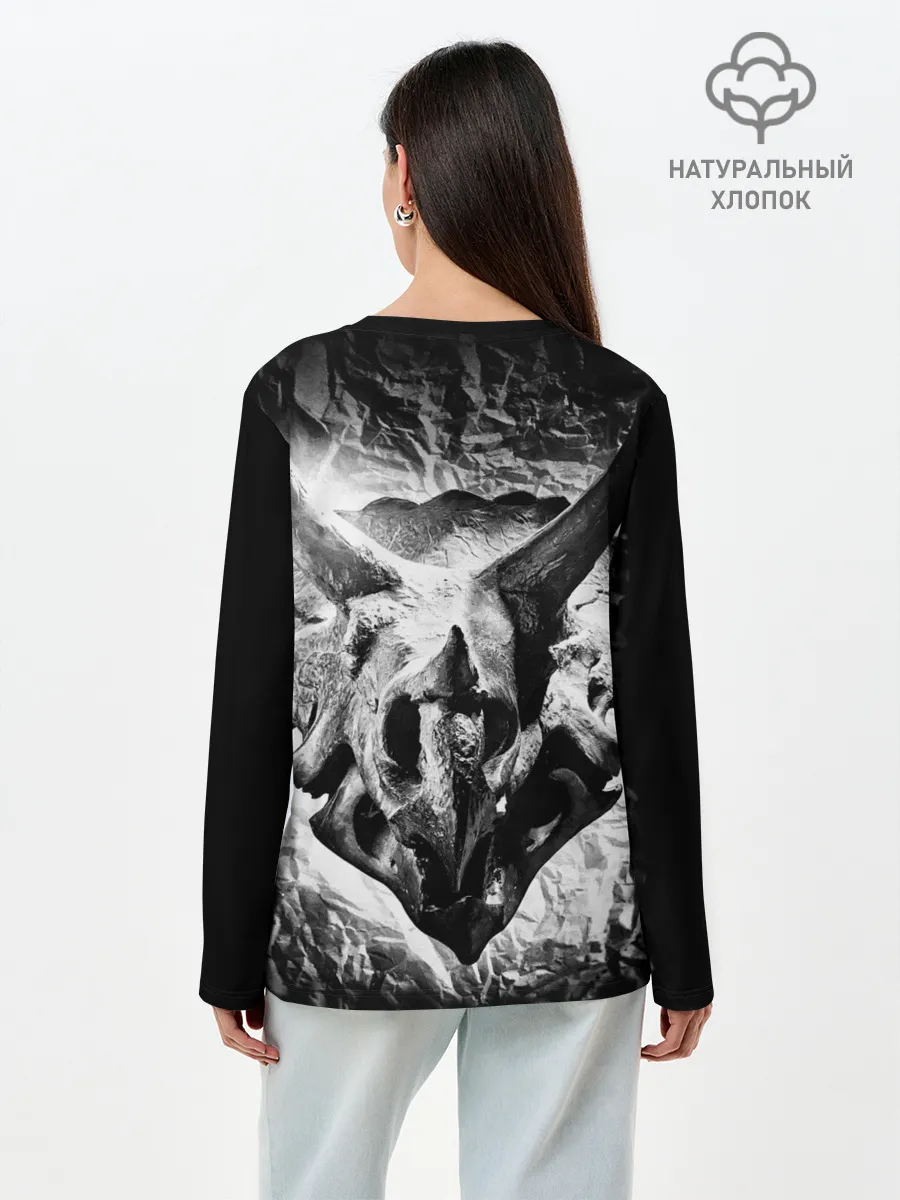 Лонгслив женский. Хлопок / Трицератопс | Динозавр