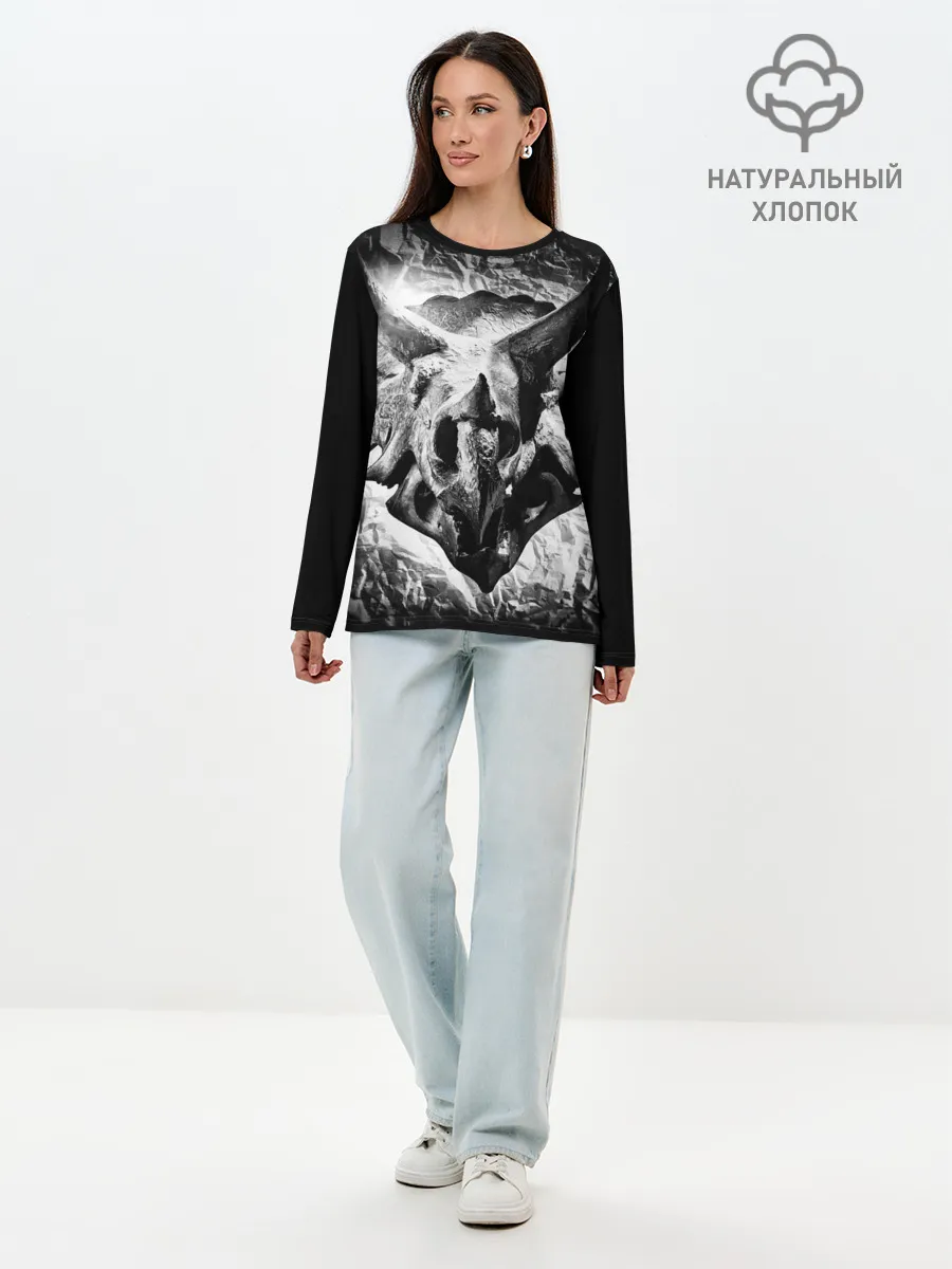 Лонгслив женский. Хлопок / Трицератопс | Динозавр