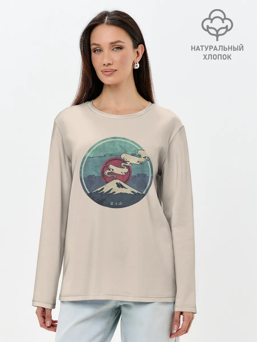 Лонгслив женский. Хлопок / Вулкан Фудзияма. Япония