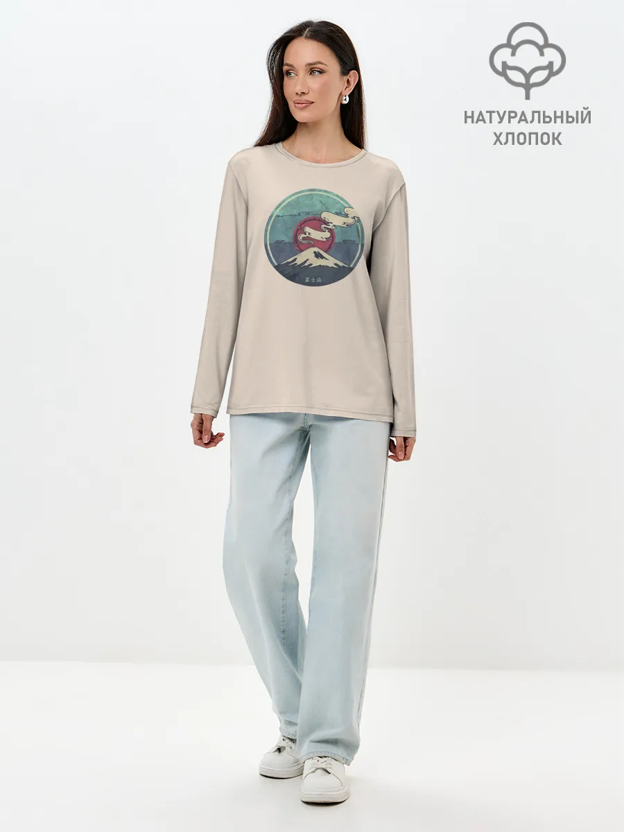Лонгслив женский. Хлопок / Вулкан Фудзияма. Япония