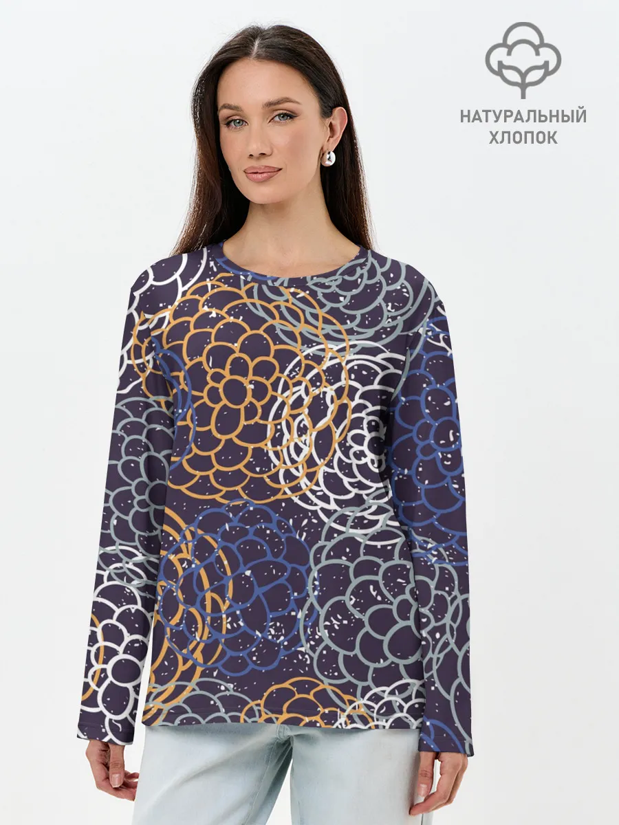 Лонгслив женский. Хлопок / текстура японские узоры