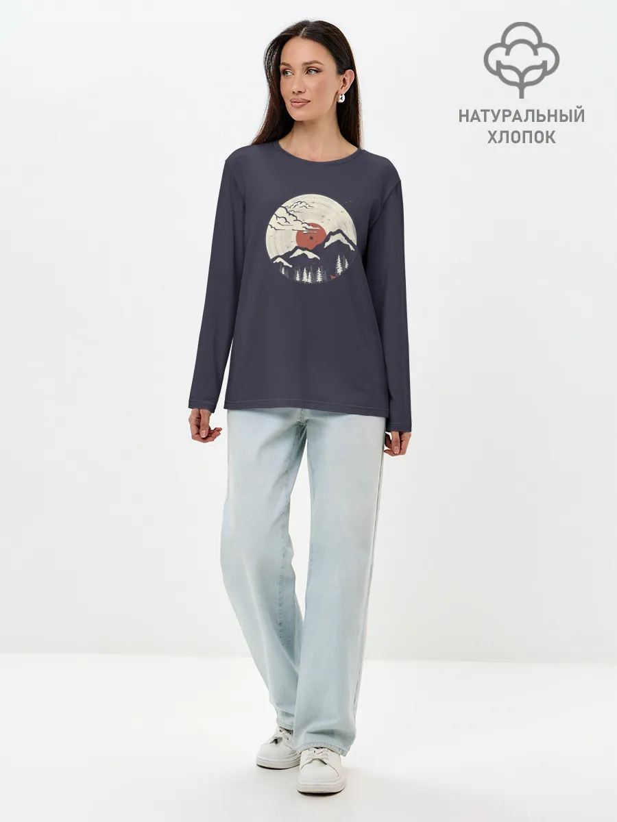 Лонгслив женский. Хлопок / Mountain. Vinyl Record