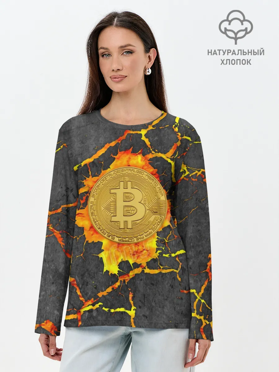 Лонгслив женский. Хлопок / Вулканический Биткоин