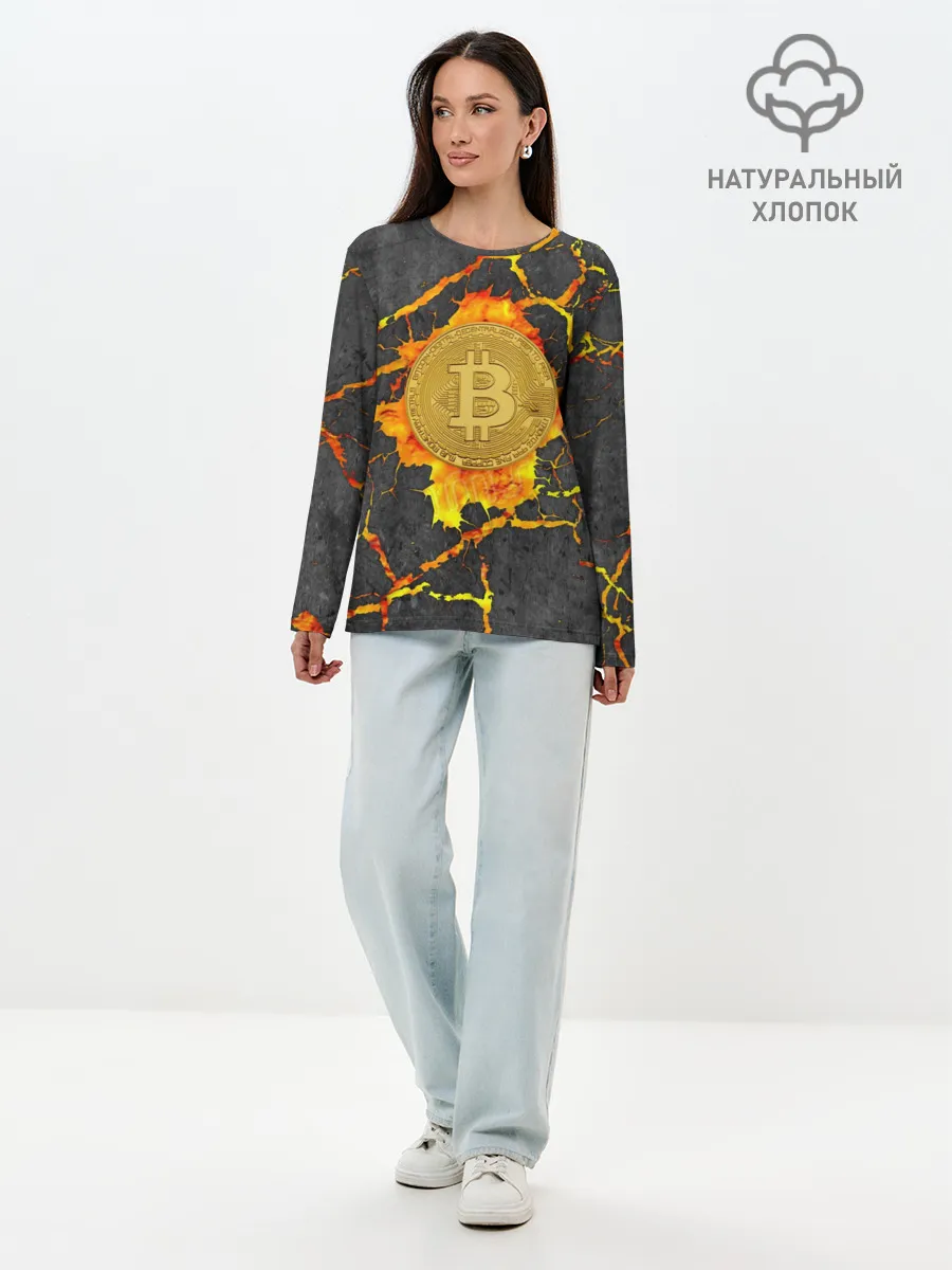 Лонгслив женский. Хлопок / Вулканический Биткоин
