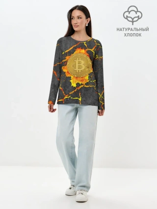 Лонгслив женский. Хлопок / Вулканический Биткоин