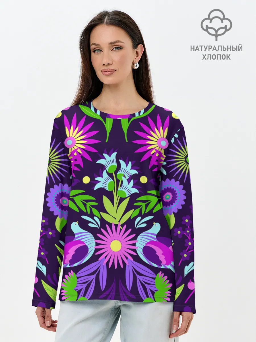 Лонгслив женский. Хлопок / Мексиканская феерия