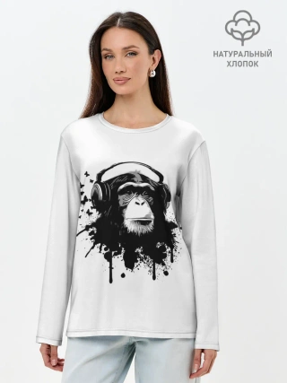 Лонгслив женский. Хлопок / Обезьяна Меломан