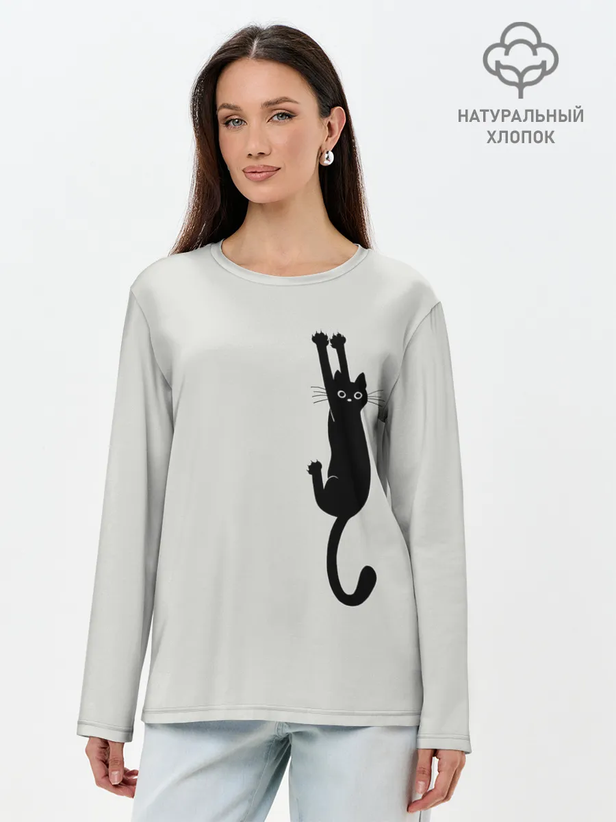Лонгслив женский. Хлопок / Испуганный кот