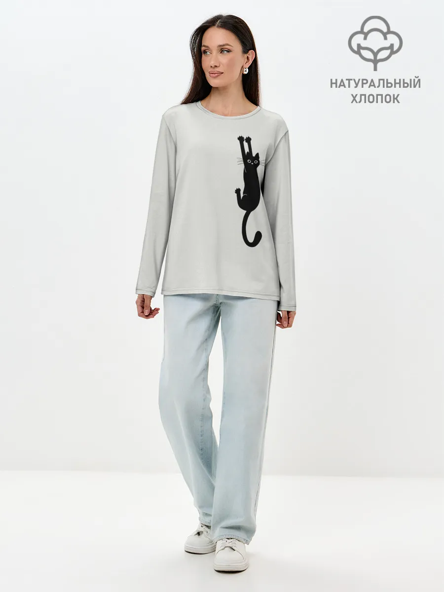 Лонгслив женский. Хлопок / Испуганный кот