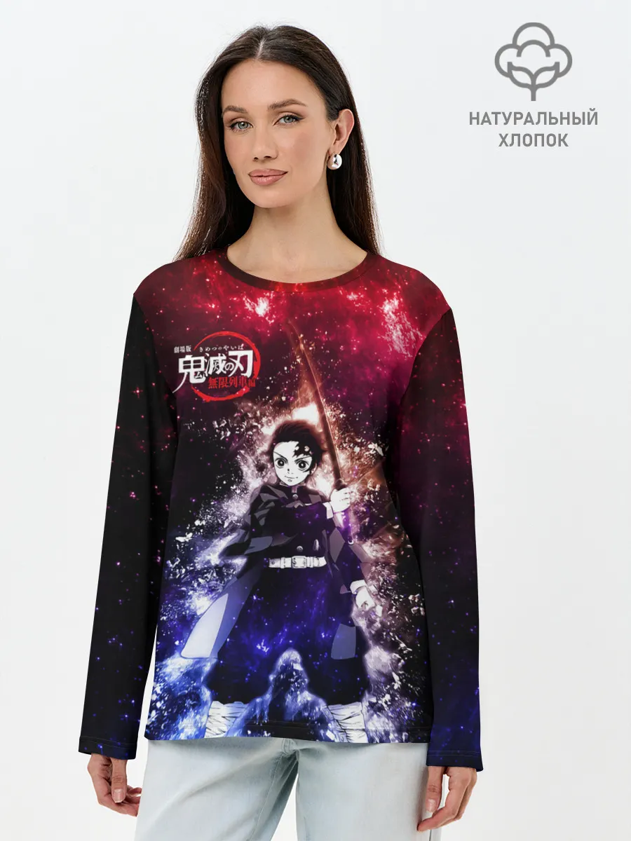 Лонгслив женский. Хлопок / Танджиро Камадо Kimetsu no Yaiba