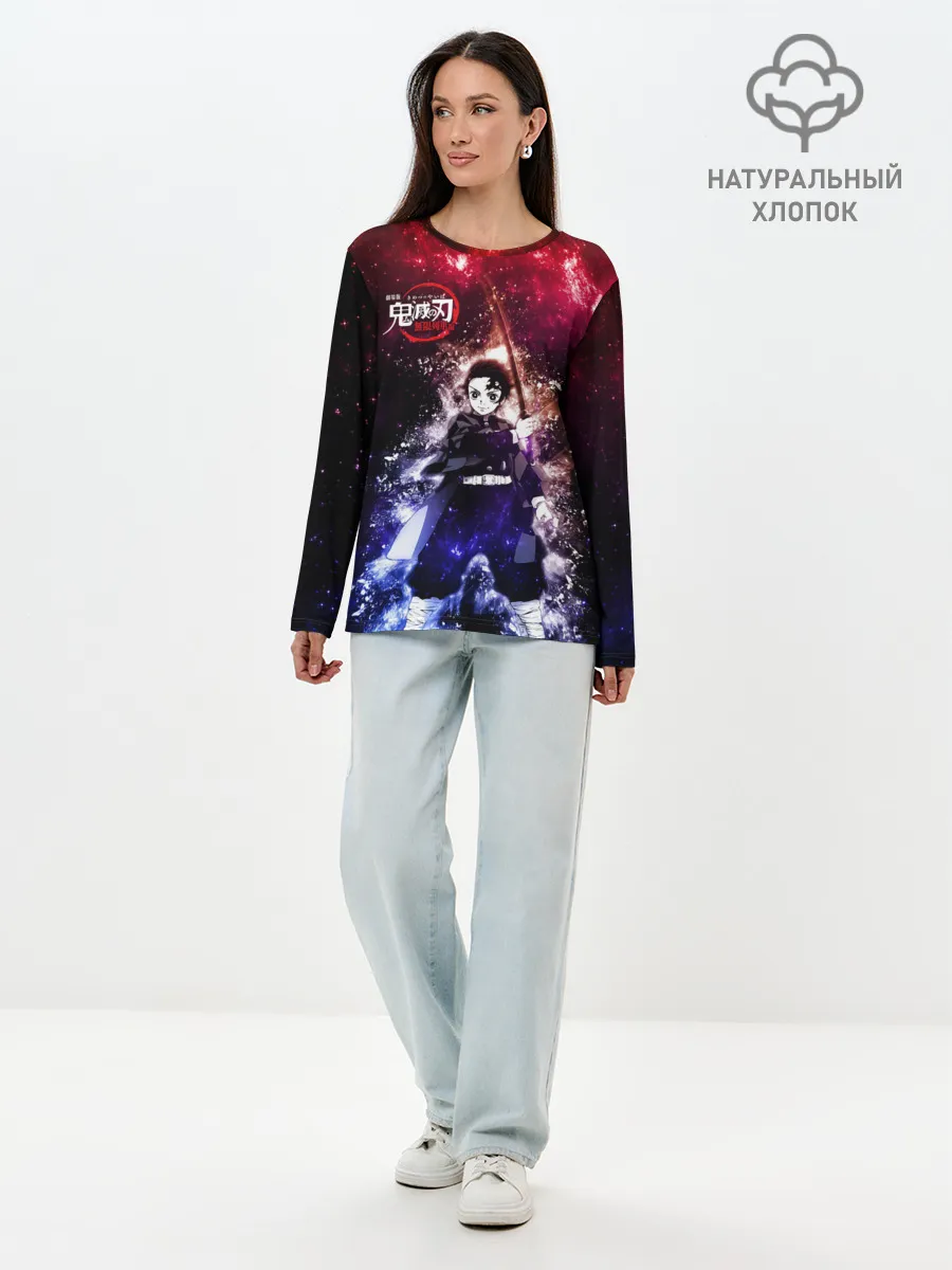 Лонгслив женский. Хлопок / Танджиро Камадо Kimetsu no Yaiba