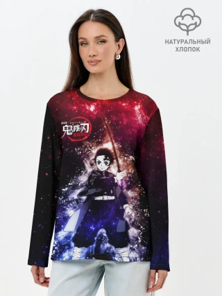 Лонгслив женский. Хлопок / Танджиро Камадо Kimetsu no Yaiba