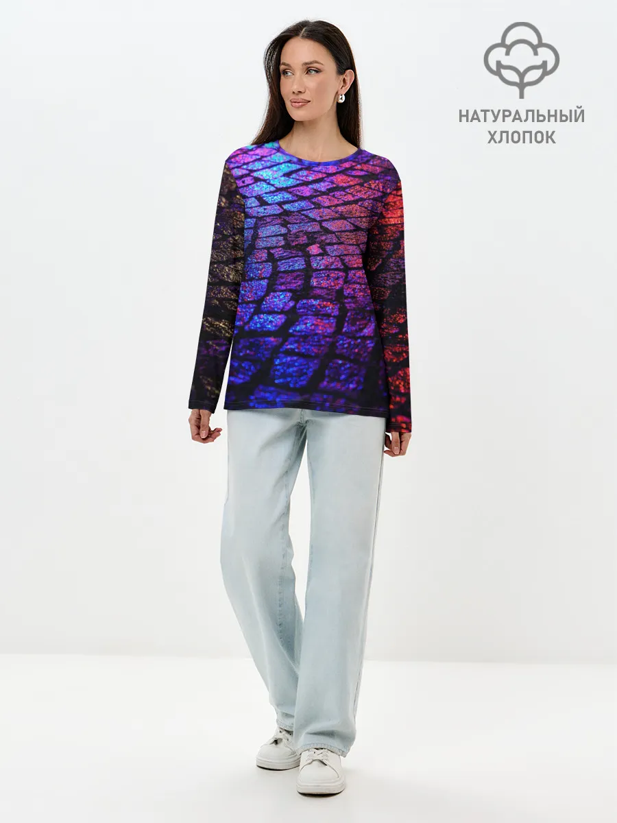 Лонгслив женский. Хлопок / Мокрый асфальт