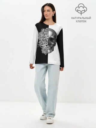 Лонгслив женский. Хлопок / SkullRose Sketch