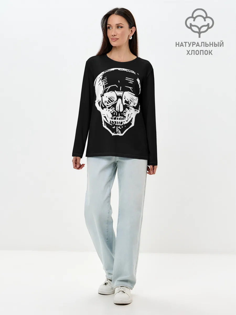 Лонгслив женский. Хлопок / Скетч Черепа
