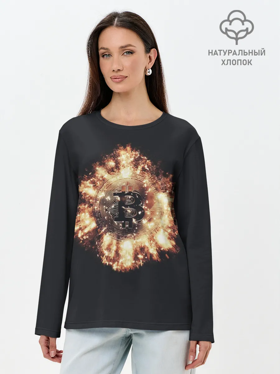 Лонгслив женский. Хлопок / Bitcoin Bombing