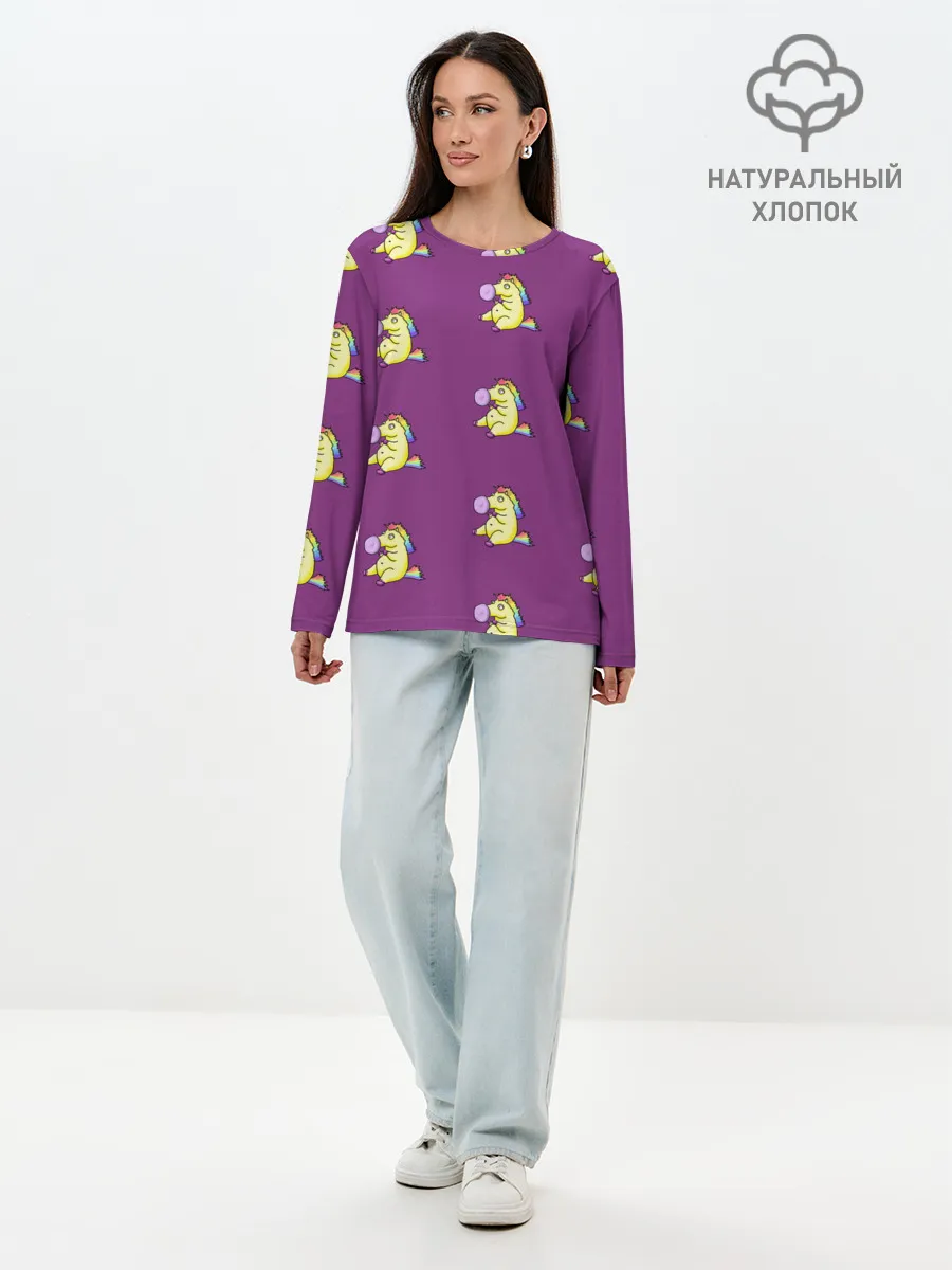 Лонгслив женский. Хлопок / Фиолетовые пони